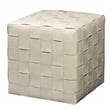 J&D Designs Co Woven Leather Ottoman in White Hide Leather