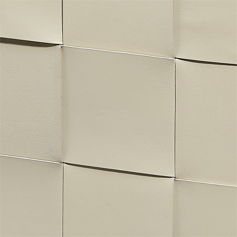 J&D Designs Co Woven Leather Ottoman in White Hide Leather