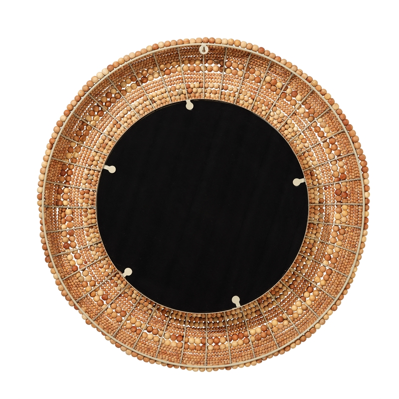 J&D Designs Co Strand Wood Beaded Round Mirror in Natural