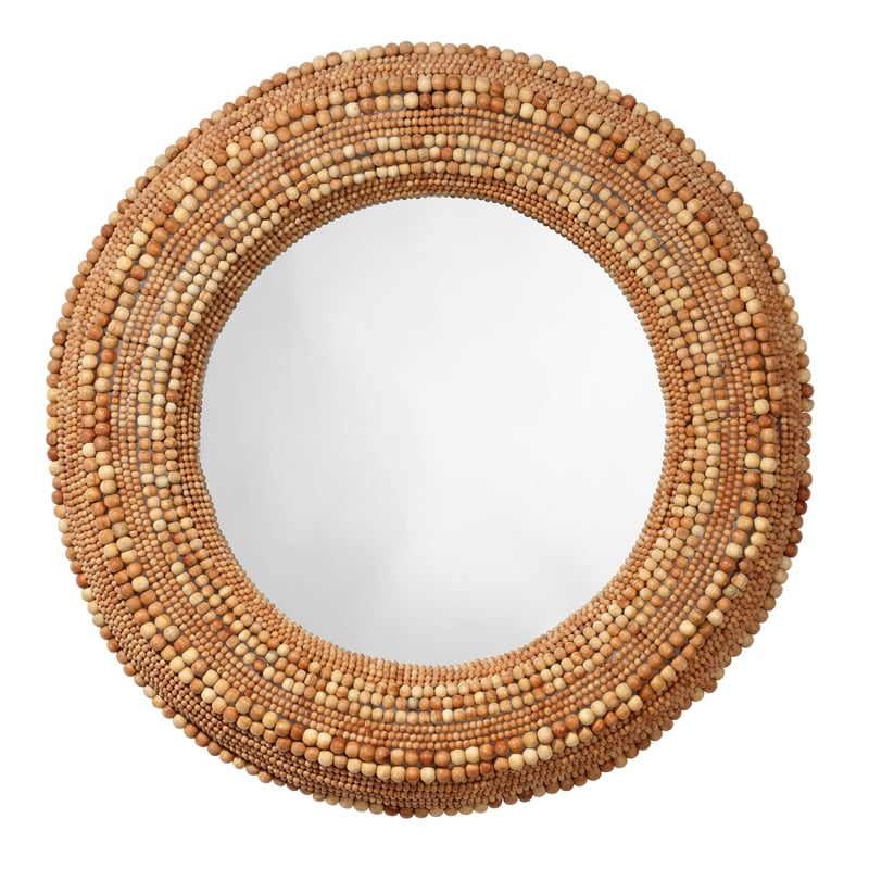 J&D Designs Co Strand Wood Beaded Round Mirror in Natural