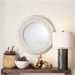 J&D Designs Co Strand Wood Beaded Round Mirror in White