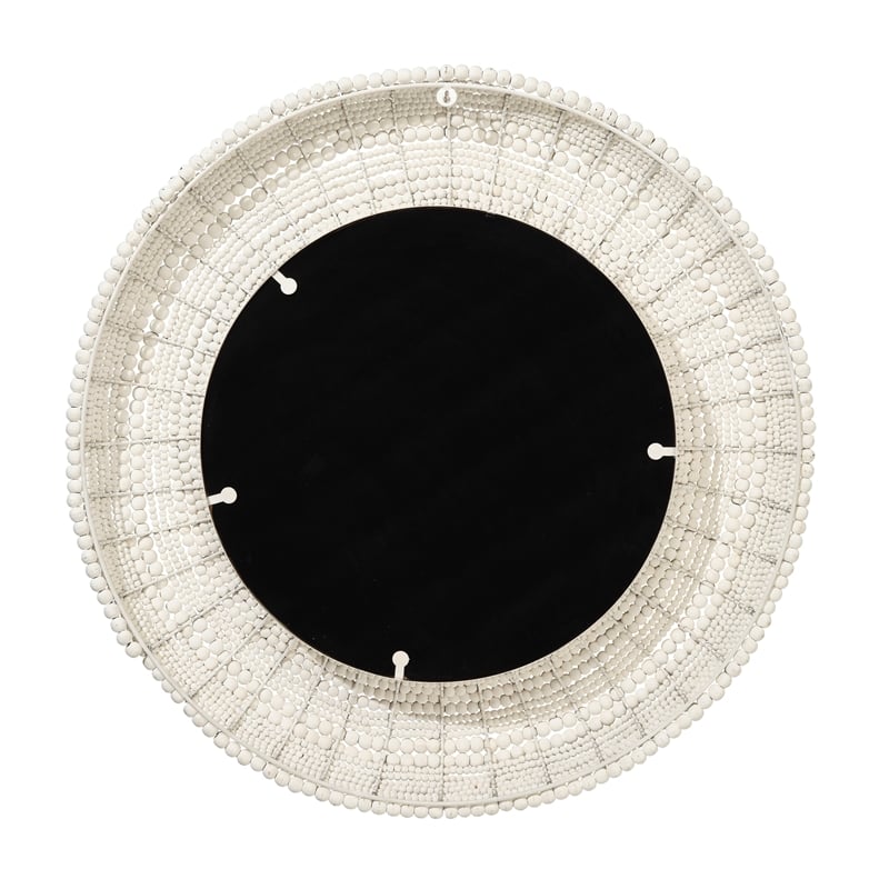 J&D Designs Co Strand Wood Beaded Round Mirror in White