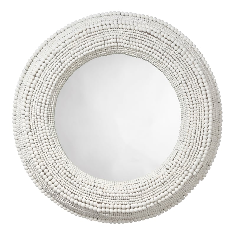 J&D Designs Co Strand Wood Beaded Round Mirror in White