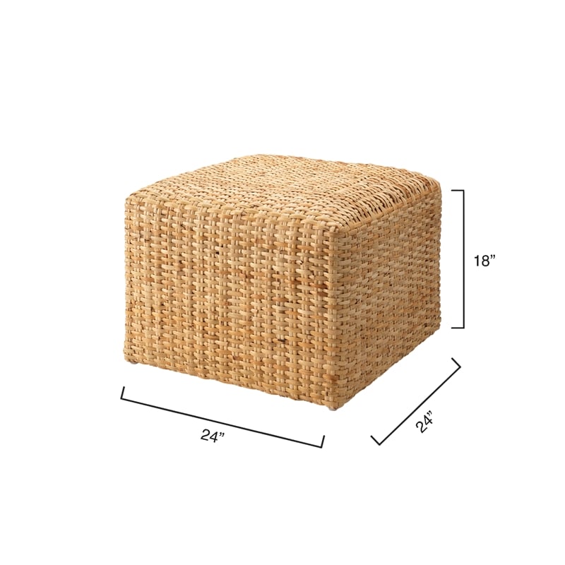 J&D Designs Co Hand-woven Natural Rattan Large Ottoman Cream