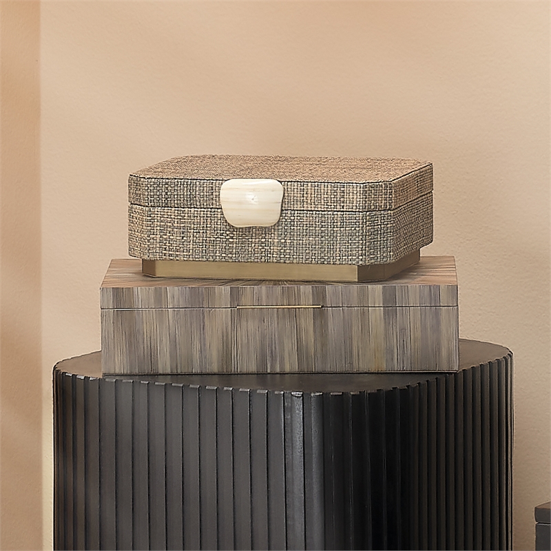 J&D Designs Co Eden Raffia Decorative Box Gray Fabric