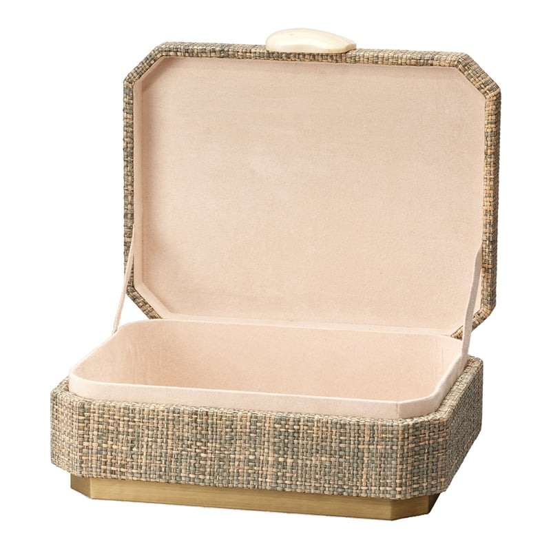 J&D Designs Co Eden Raffia Decorative Box Gray Fabric