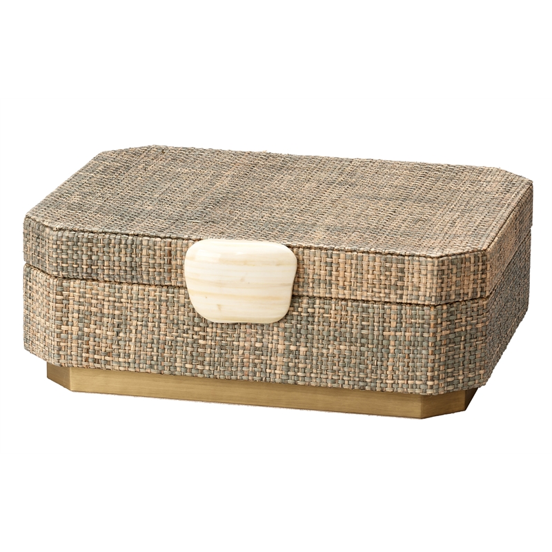 J&D Designs Co Eden Raffia Decorative Box Gray Fabric