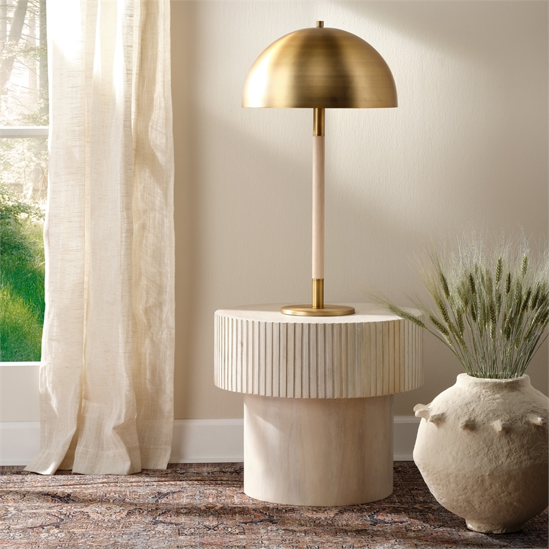 J&D Designs Co Notch Mango Wood Round Side Table Cream