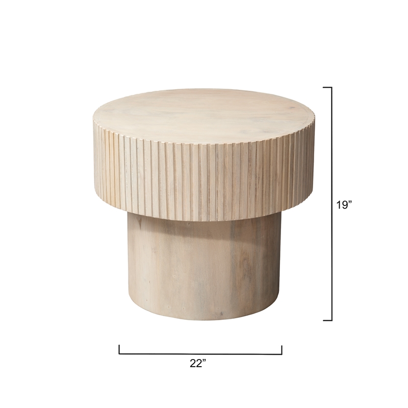 J&D Designs Co Notch Mango Wood Round Side Table Cream