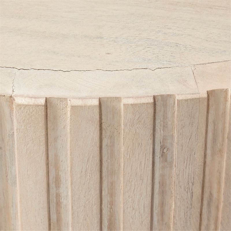 J&D Designs Co Notch Mango Wood Round Side Table Cream