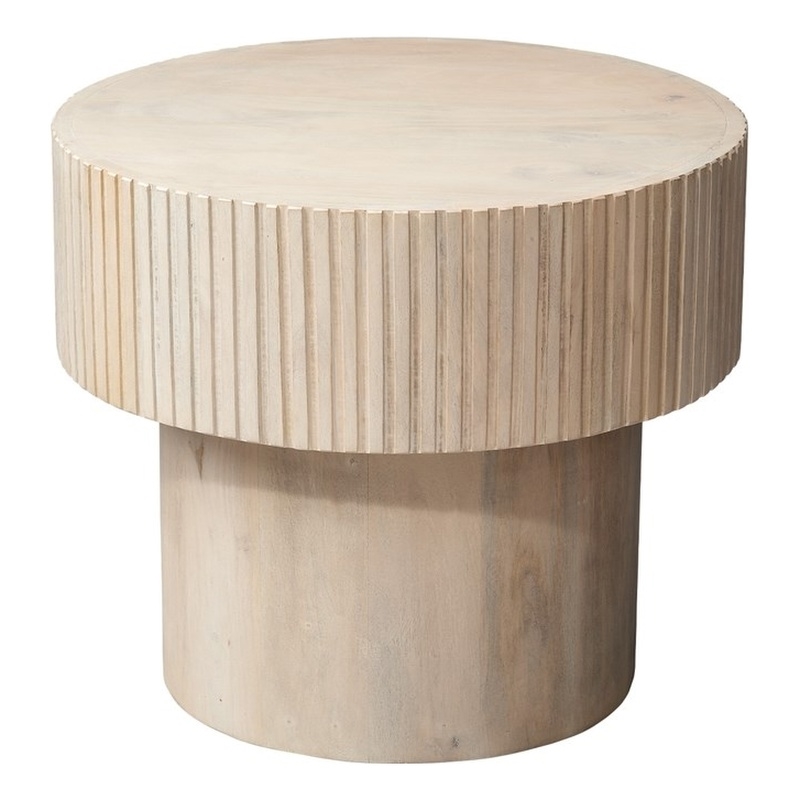 J&D Designs Co Notch Mango Wood Round Side Table Cream