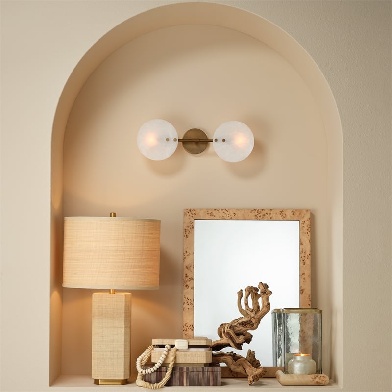 J&D Designs Co Oracle Alabaster Sconce Antique Brass Stone