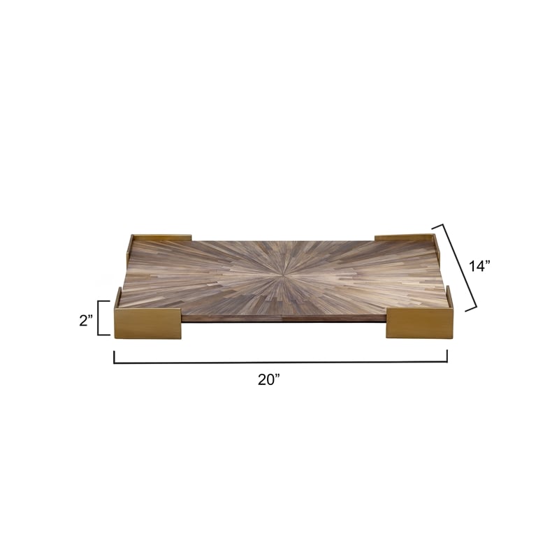 J&D Designs Co Palm Marquetry Decorative Tray Gray Engineered Wood