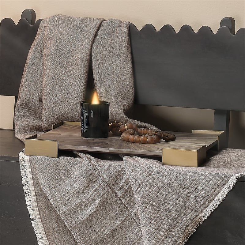 J&D Designs Co Palm Marquetry Decorative Tray Gray Engineered Wood