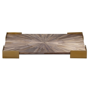J&D Designs Co Palm Marquetry Decorative Tray Gray Engineered Wood