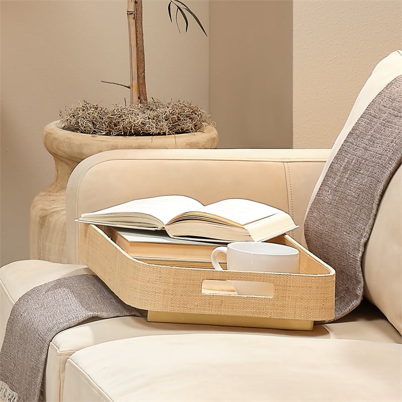J&D Designs Co Utopia Footed Decorative Tray Natural Fabric