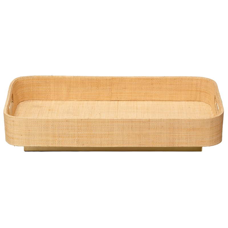 J&D Designs Co Utopia Footed Decorative Tray Natural Fabric