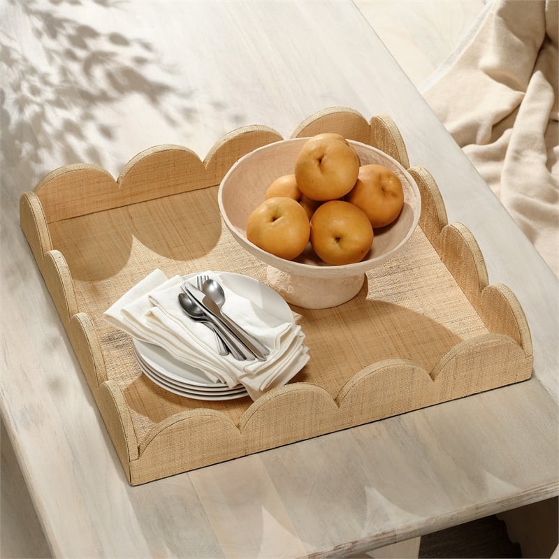 J&D Designs Co Wonderland Scalloped Decorative Tray Natural Fabric
