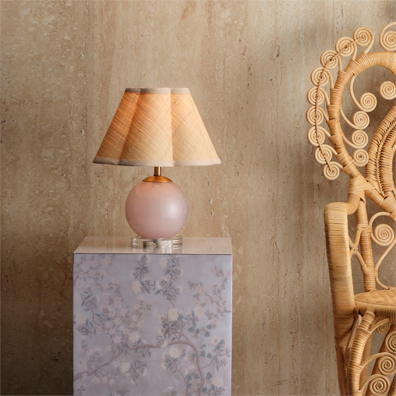 J&D Designs Co Dottie Blown Glass Table Lamp with Raffia Shade Pink