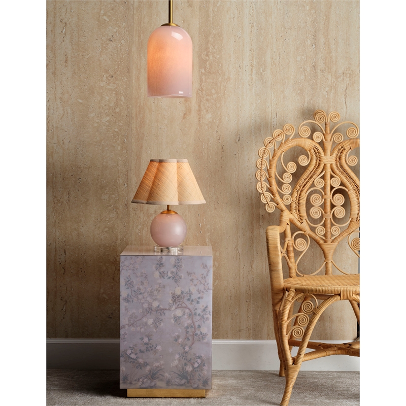 J&D Designs Co Dottie Blown Glass Table Lamp with Raffia Shade Pink