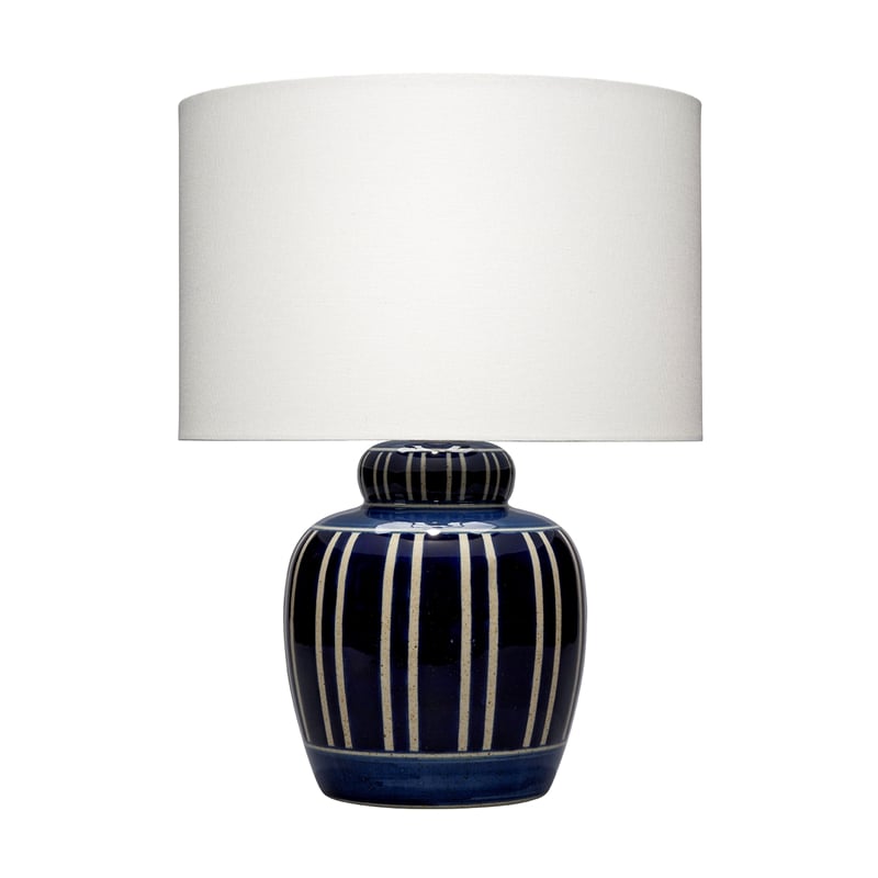 J&D Designs Arthur Ceramic Table Lamp with Linen Shade Navy Blue