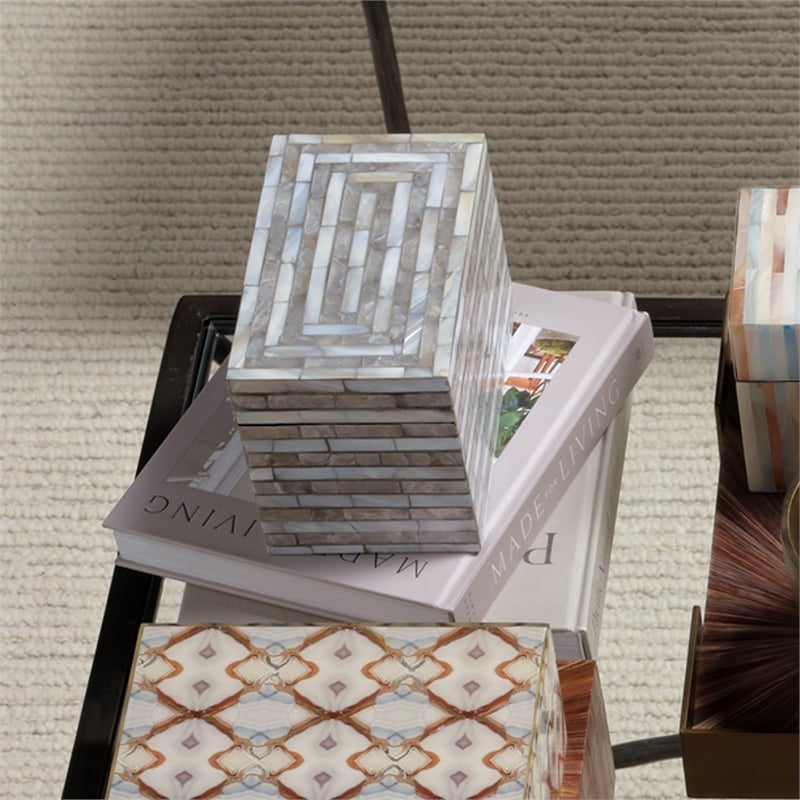 J&D Designs Roosevelt Grey Mother of Pearl Decorative Box Small