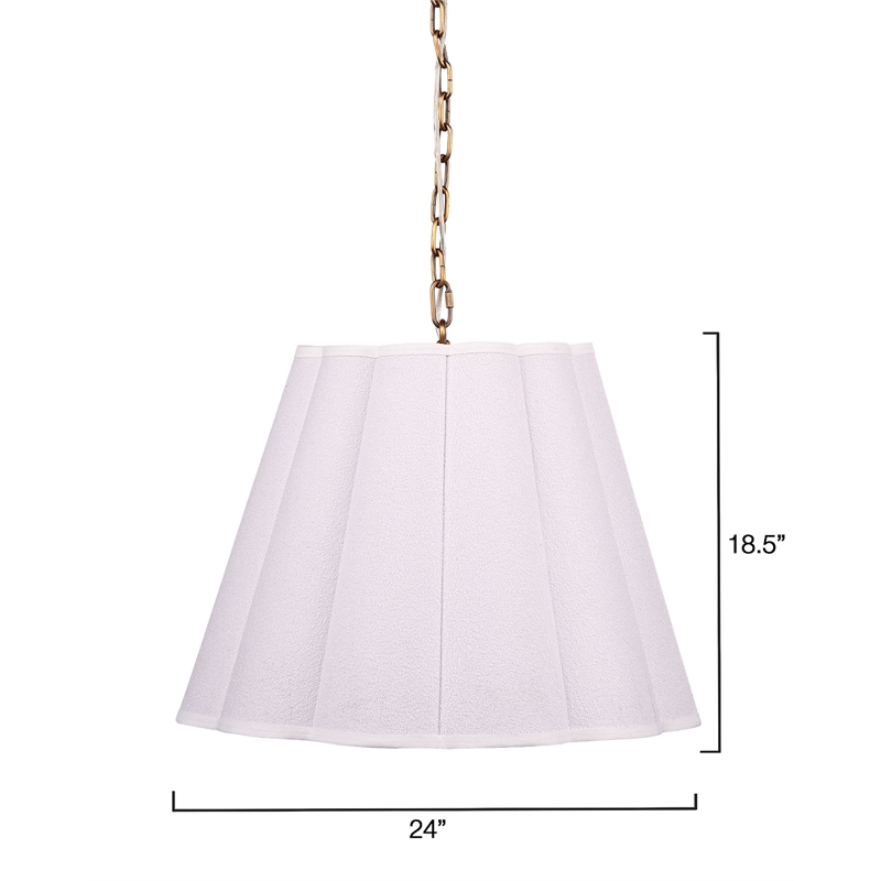 J&D Designs Co Scalloped 1-Light Pendant Boucle Linen Fabric White
