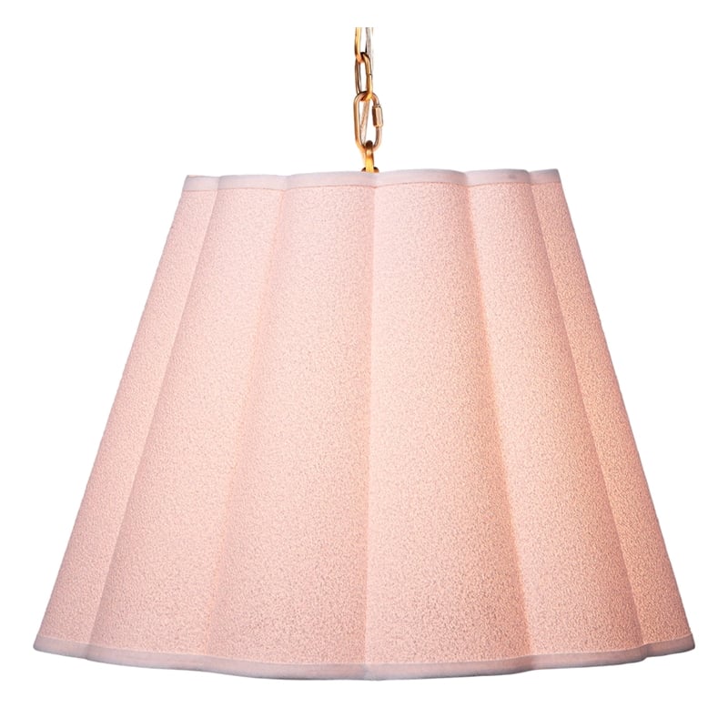 J&D Designs Co Scalloped 1-Light Pendant Boucle Linen Fabric White