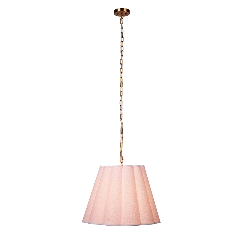 J&D Designs Co Scalloped 1-Light Pendant Boucle Linen Fabric White
