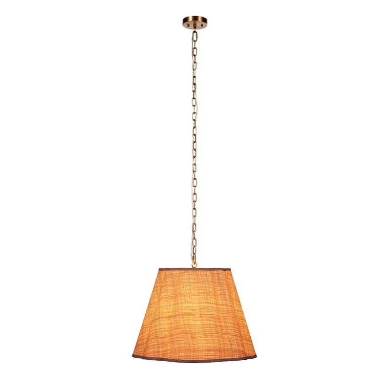 J&D Designs Co Scalloped 1-Light Pendant Raffia Fabric Natural