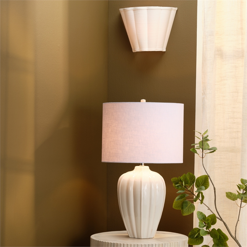 J&D Designs Scalloped 1-Light Wall Sconce White Linen