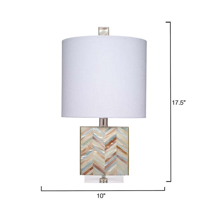 J&D Designs Garbo Mother of Pearl Table Lamp with Linen Shade Blue