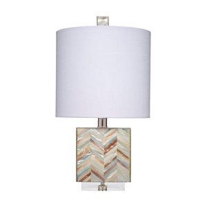 J&D Designs Garbo Mother of Pearl Table Lamp with Linen Shade Blue
