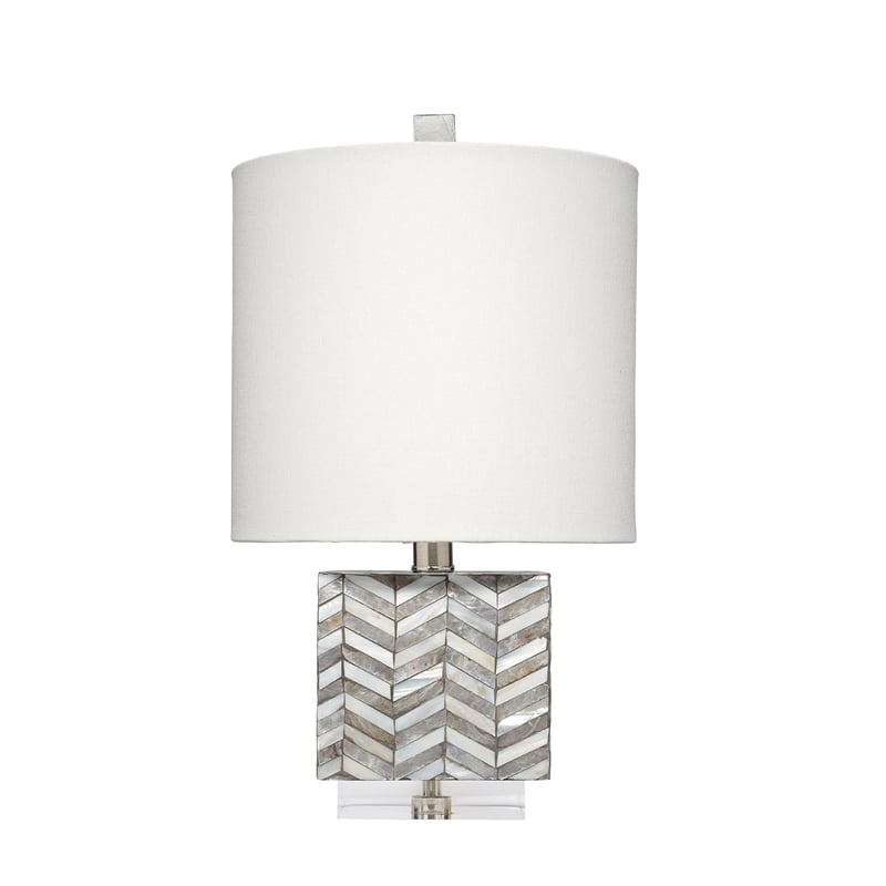 Garbo Mother of Pearl Table Lamp with Linen Shade Grey