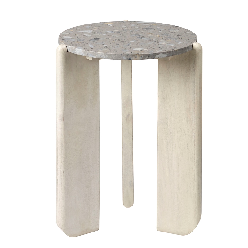 Quarry Wood and Terrazzo Stone Side Table