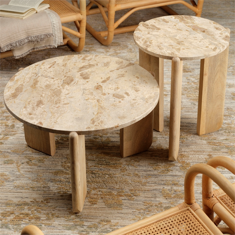 J&D Designs Quarry Wood and Tendua Stone Size Table