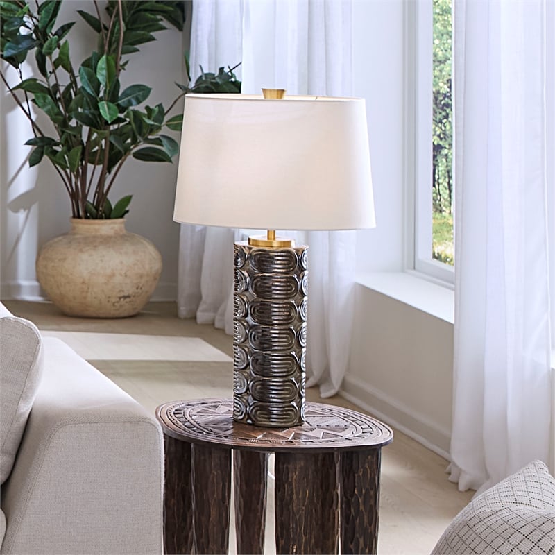 J&D Designs Co Wright Table Lamp in Iridescent Espresso Ceramic