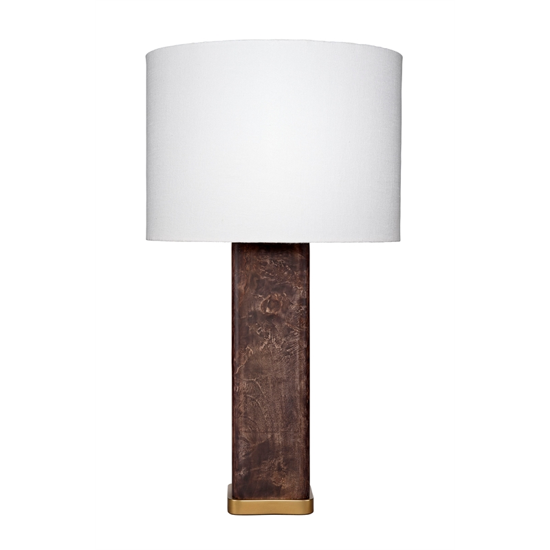 J&D Designs Co Preston Burl Wood Table Lamp in Dark Gray with Linen Shade