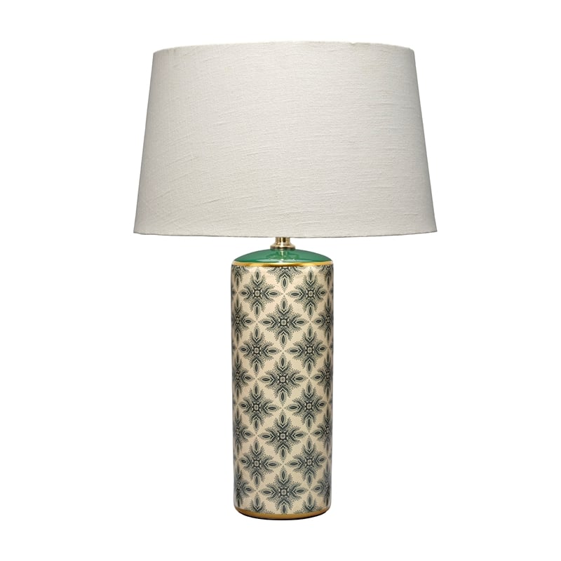 J&D Designs Co Harlequin Ceramic Table Lamp with Linen Shade in Green