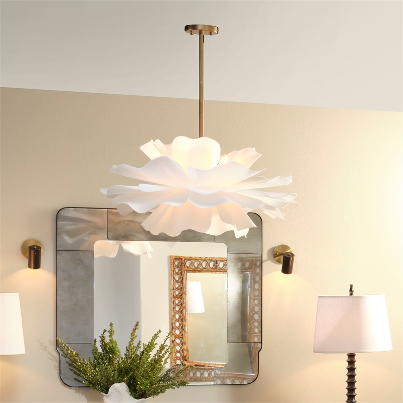 J&D Designs Co Zinnia 4-Light Acrylic Chandelier Large in White