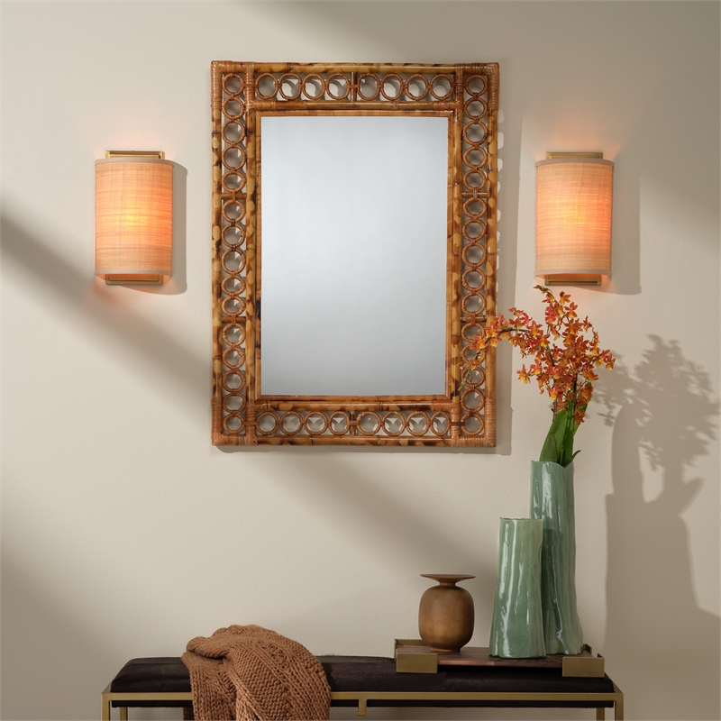 J&D Designs Co Riley Raffia Wicker / Rattan 1-Light Wall Sconce in Natural