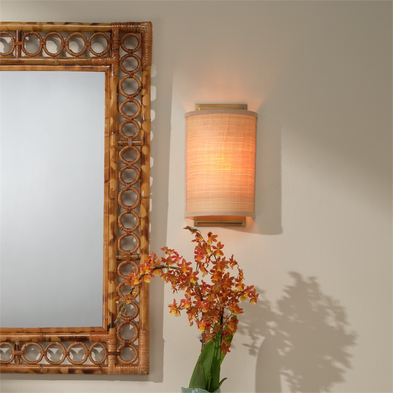 J&D Designs Co Riley Raffia Wicker / Rattan 1-Light Wall Sconce in Natural