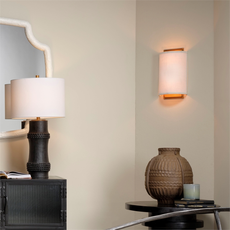 J&D Designs Co Riley Linen Fabric 1-Light Wall Sconce in White