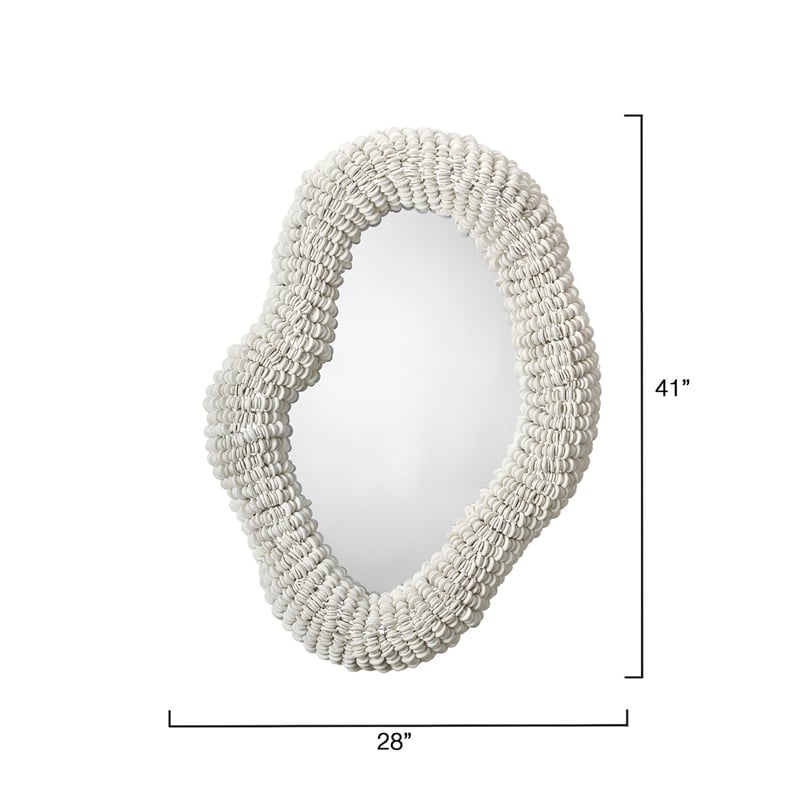 J&D Designs Co Amoeba Wood Beaded Wall Mirror in White