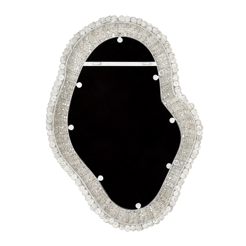 J&D Designs Co Amoeba Wood Beaded Wall Mirror in White