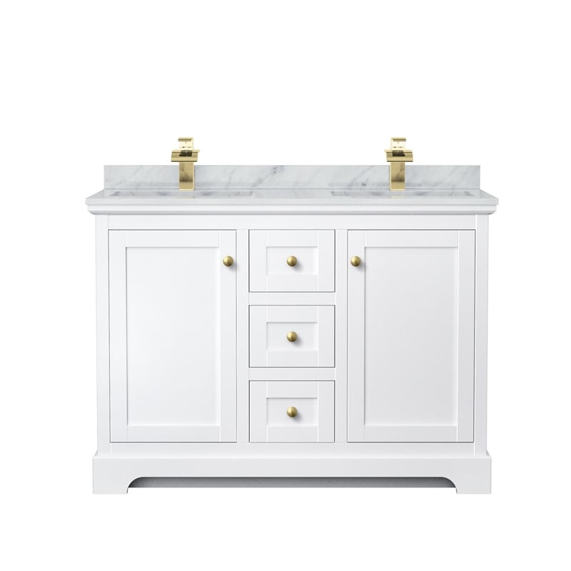 Wyndham Collection Square-Sinks Wood Double Bathroom Vanity in White/Gold