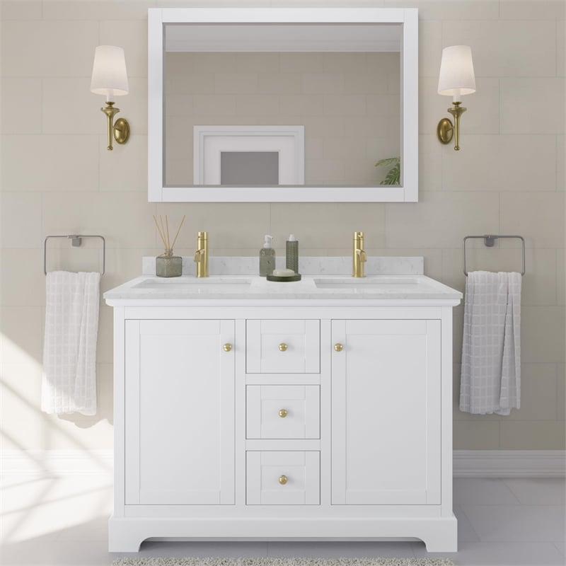 Wyndham Collection Light Vein Wood Double Bathroom Vanity in White/Gold
