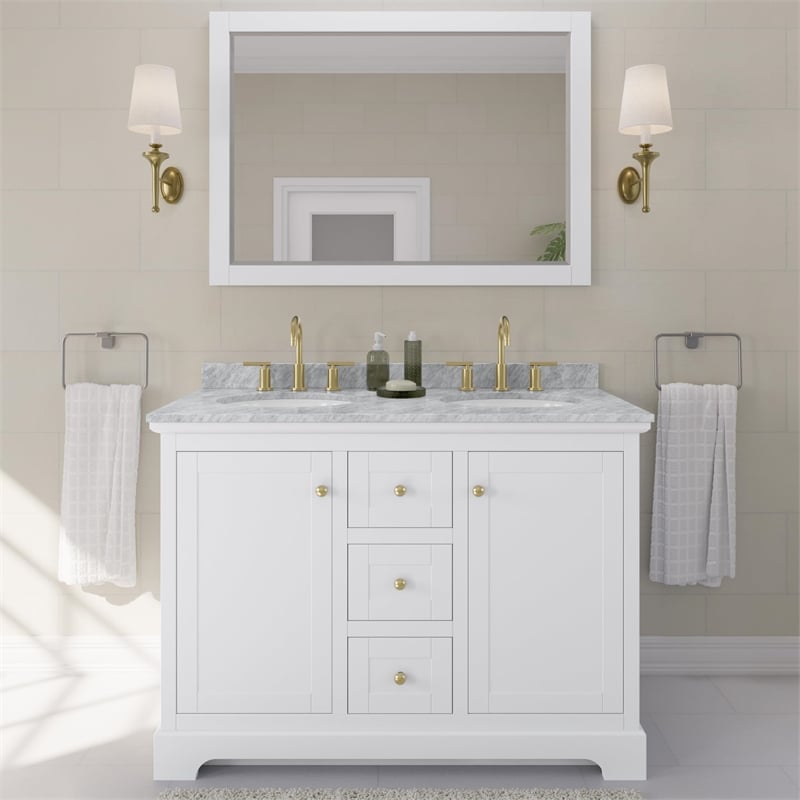 Wyndham Collection Oval Sinks Wood Double Bathroom Vanity in White/Gold