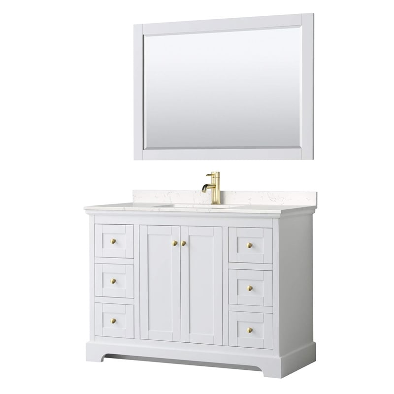 Wyndham Collection Light-Vein Wood Single Bathroom Vanity in White/Gold