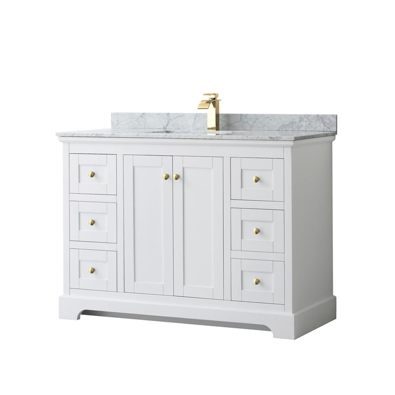 Wyndham Collection Square-Sink Wood Single Bathroom Vanity in White/Gold